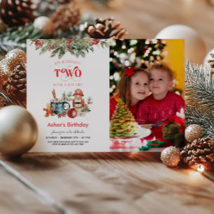 Noël 2 Anniversaire Photo Invitation