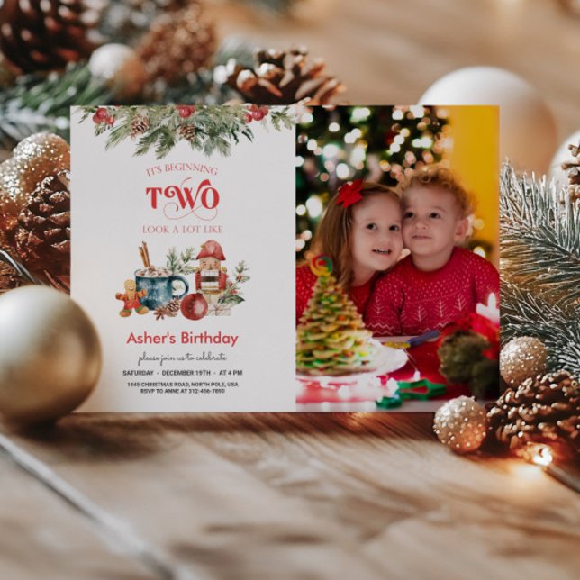 Noël 2 Anniversaire Photo Invitation (Créateur téléchargé)