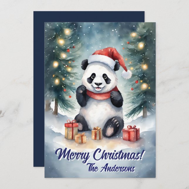 Noël 3 panda, Joyeuses fêtes, Carte de Noël (Devant / Derrière)