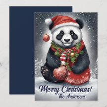Noël 4 panda, Joyeuses fêtes, Carte de Noël