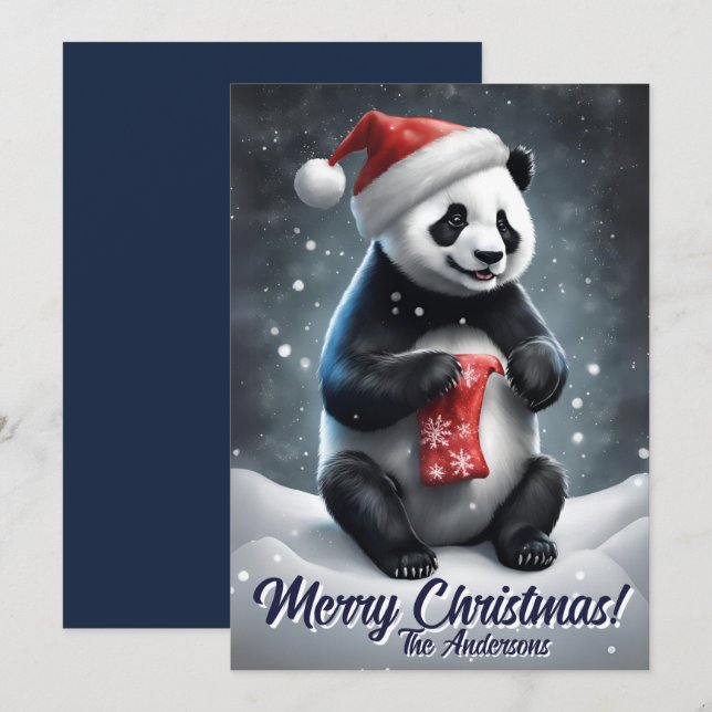 Noël 5 panda, Joyeuses fêtes, Carte de Noël (Devant / Derrière)