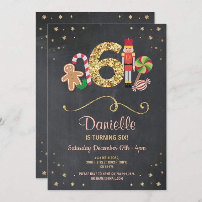 Noël 6e anniversaire Jours fériés 6e Invitation (Devant / Derrière)