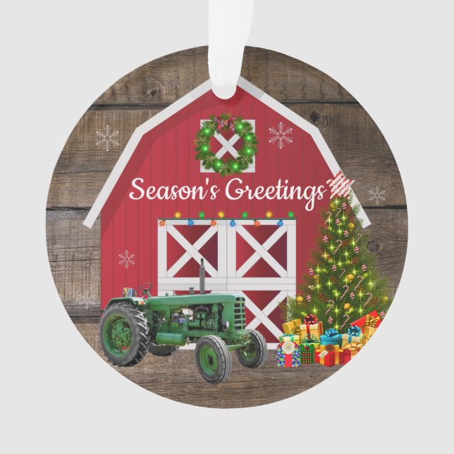 Noël À La Ferme Tracteur Arbre Grange Rouge (devant)