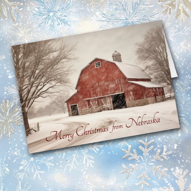 Noël à la grange rouge dans le Nebraska Card (Créateur téléchargé)