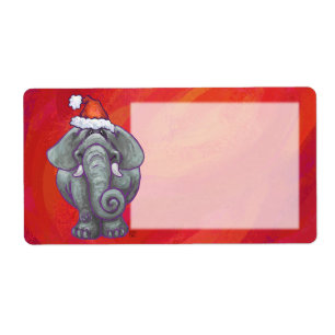 Noël à l'éléphant sur fond rouge