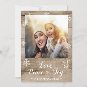 Noël amour paix joie bois rustique carte photo