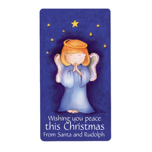 Noël ange bleu cadeau étiquettes (Devant)