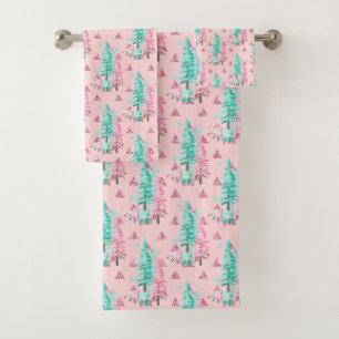 Noël Aqua Motif d'arbre rose bleu