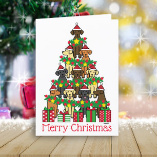 Noël Arbre Labradors Quatre cartes de vacances