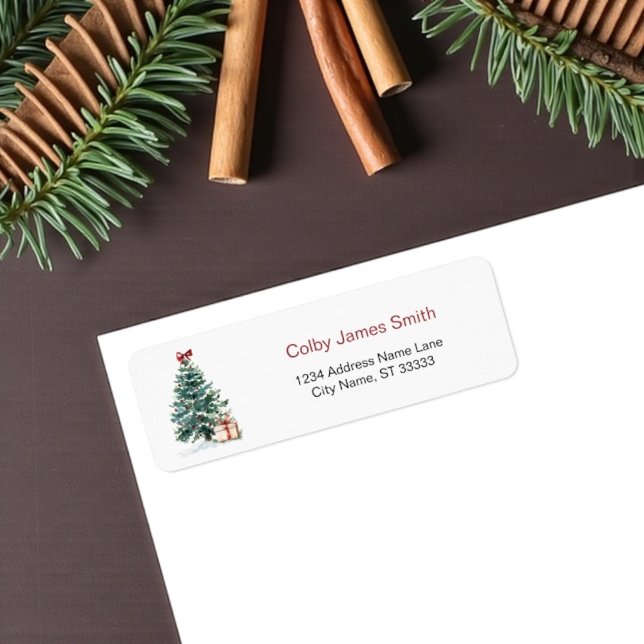 Noël Arbre vacances Retours Adresse Étiquettes (Christmas tree on a holiday return address label)