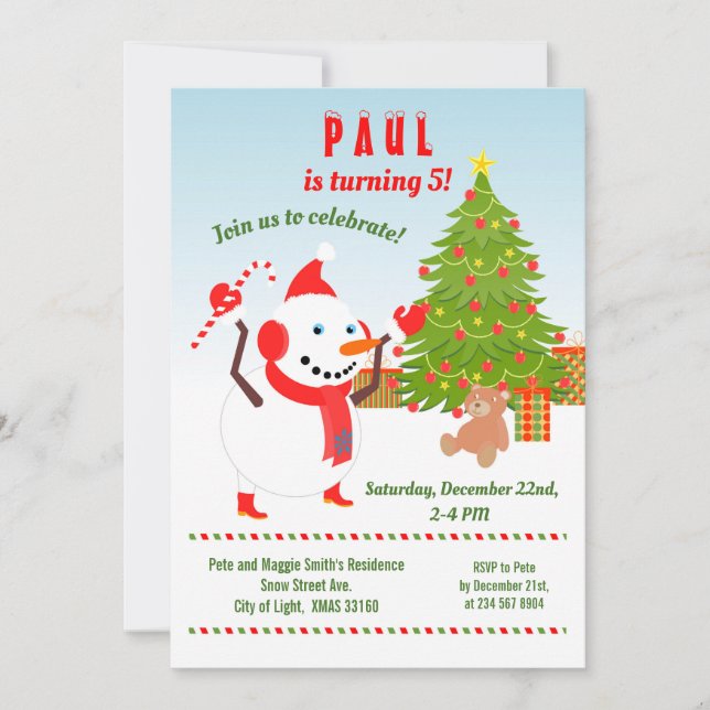 Noël avec Snowman Anniversaire Fête Invitation (Devant)