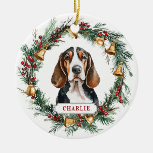 Noël Basset Hound Ceramic Circle Ornement