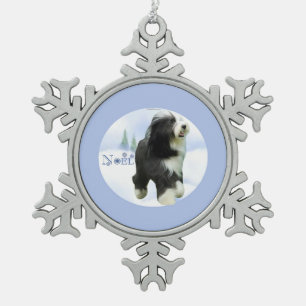 Noel Bearded Collie Snowflake Pewter Christmas Ornament