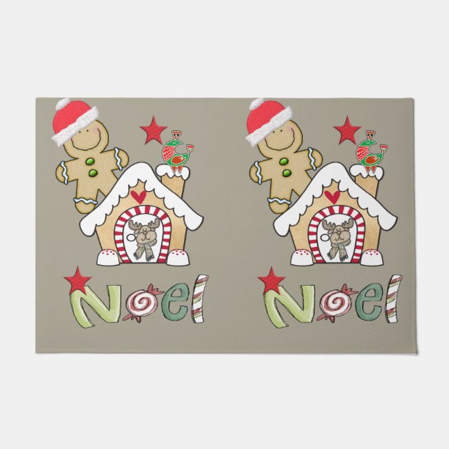 Noel, Beige Gingerbread Man Christmas Matt Doormat (Front)