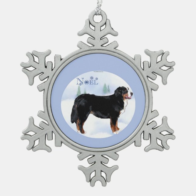 Noel Bernese Mountain Dog - Customized Snowflake Pewter Christmas Ornament (Front)