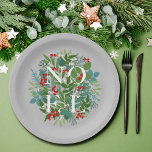 NOEL Berries and Greenery Christmas Paper Plate<br><div class="desc">The word NOEL among winter leaves and berries on a grey background (or any colour),  these paper plates are elegant for any holiday Christmas occasion. MATCHING items in our store.</div>