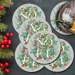 NOEL Berries and Greenery Christmas Round Paper Coaster<br><div class="desc">The word NOEL among winter leaves and berries on a grey background (or any colour),  these paper coasters are elegant for any holiday Christmas occasion. MATCHING items in our store.</div>