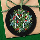 NOEL Berries Greenery Black Holiday Favor Tags<br><div class="desc">Your name and the word NOEL among winter leaves and berries on a black background (or any color), these party favor or gift tags are elegant for any holiday Christmas occasion. MATCHING items in our store.</div>