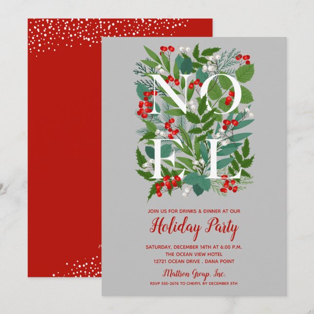 NOEL Berries Verdure Noël Invitations (Devant / Derrière)