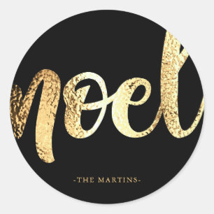 Noel Black and Gold Script Christmas Sticker