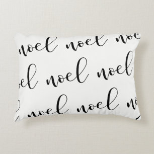 Noel   Black and White Christmas Script Accent Pillow