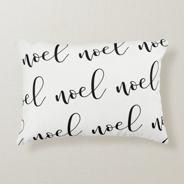 Noel | Black and White Christmas Script Accent Pillow (Front)