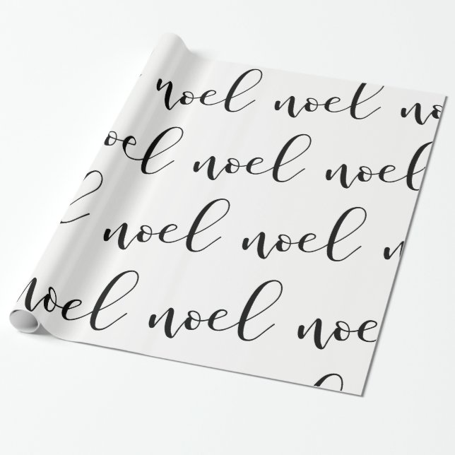 Noel | Black and White Christmas Script Wrapping Paper (Unrolled)