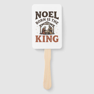 Noel Born Is the King Vintage Nativity Christmas Hand Fan