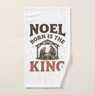 Noel Born Is the King Vintage Nativity Christmas Hand Towel