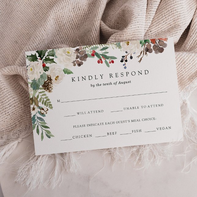 Noël botanique | Choix de repas de vacances RSVP (A festive response card for your holiday wedding)