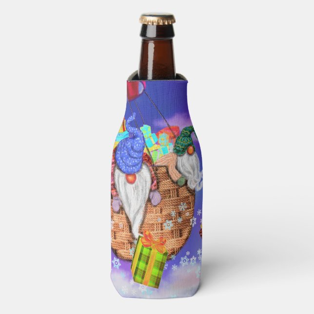 Noël Bouteille Glacière Gnomes Voler donne des cad (Bottle Devant)