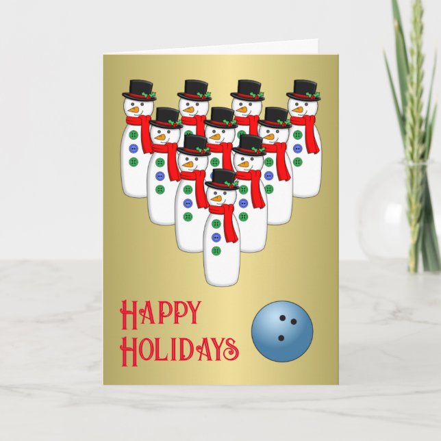 Noël Bowling Snowmen Plié Carte de vacances (Devant)
