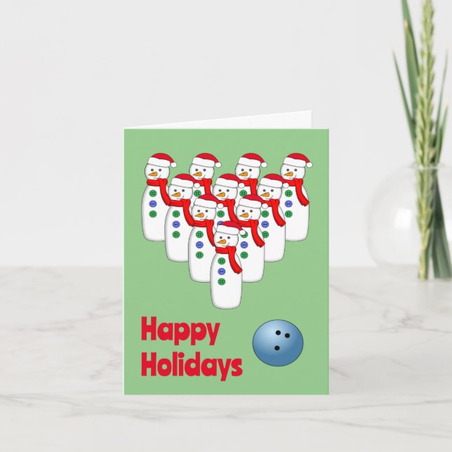 Noël Bowling Snowmen Plié Carte de vacances (Devant)