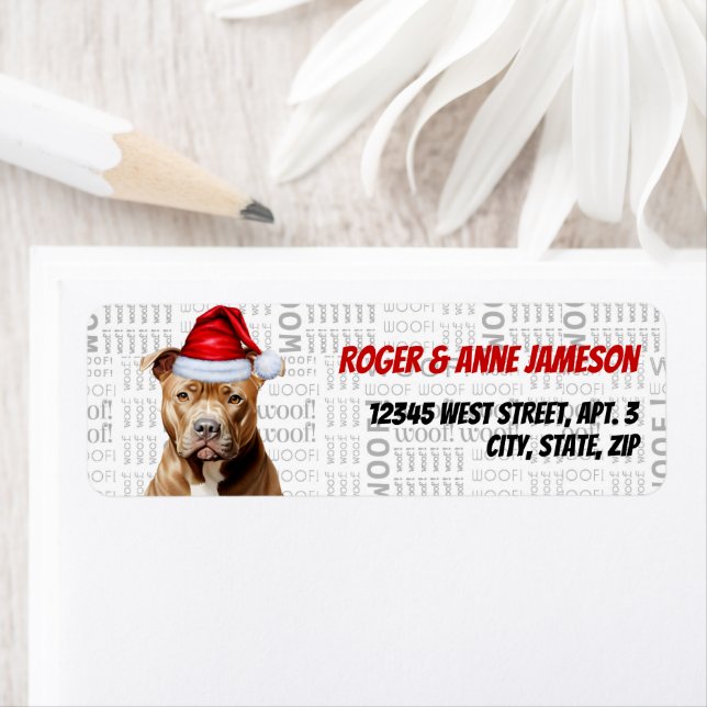 Noël Brown Pitbull Dog Adresse de retour (En situation)