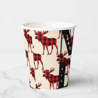 Noel Buffalo Moose Plaid  Paper Cups