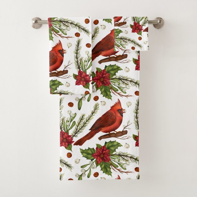 Noël Cardinal Rouge Poinsettia Pine Aquarelle (En situation)