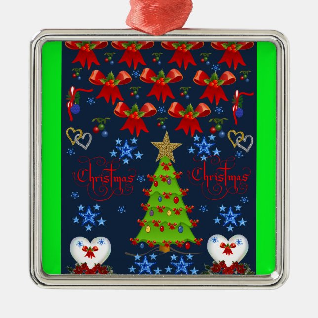 Noël carré premium ornement bleu vert foncé (Devant)