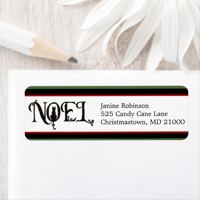 Noel Cat Holiday Return Address Labels (Insitu)