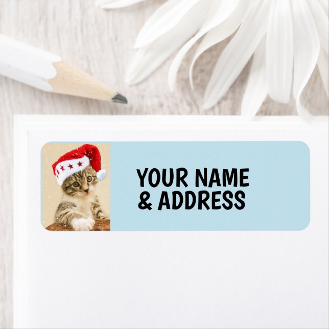 NOËL CAT RETOUR ADRESSE ÉTIQUETTES (En situation)