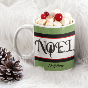 Noel Cat Silhouette Personalized Christmas Coffee Mug