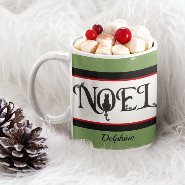 Noel Cat Silhouette Personalized Christmas Coffee Mug (Creator Uploaded)