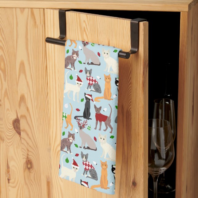 Noël Chats Serviette de cuisine (Pliage en tiers)