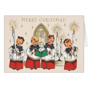 Noël Cheerful choirboys chantent des chansons Cart