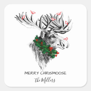 Noël Chrismoose Moose Birds et Holly Sticker