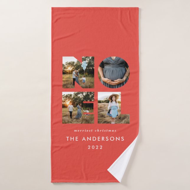 Noel Christmas bold modern 4 photo simple Holiday  Bath Towel (Bath Towel)