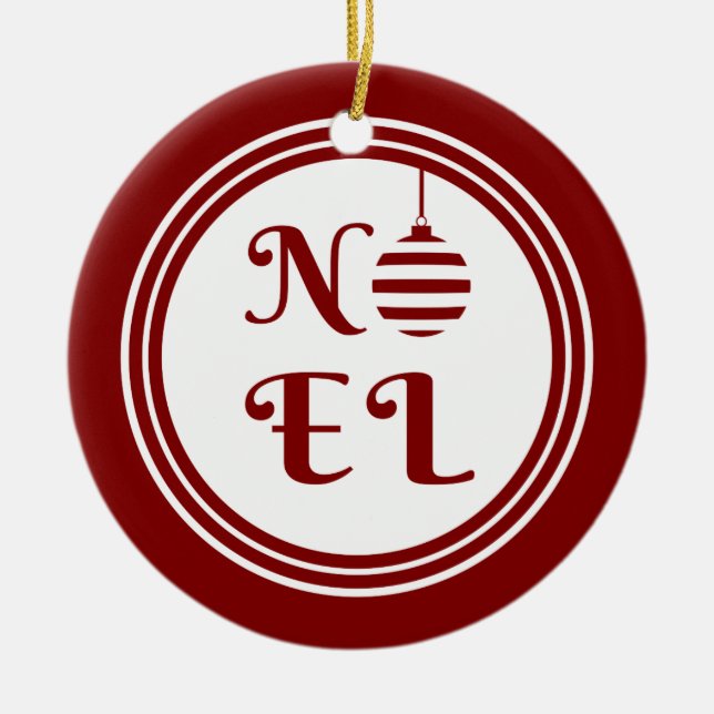 NOEL Christmas Holiday Red And White Ceramic Ornament (Front)