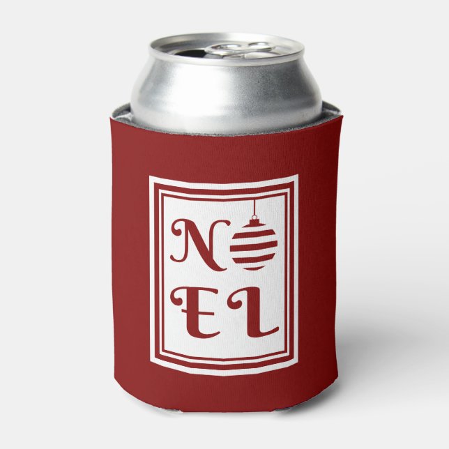NOEL Christmas Holiday Red And White Personalize Can Cooler (Can Front)