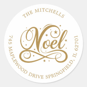 Noel Christmas Holidays Gold Script Religious Classic Round Sticker