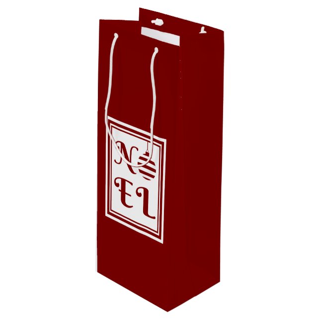 NOEL Christmas Red & White Personalized Wine Gift Bag (Front Angled)