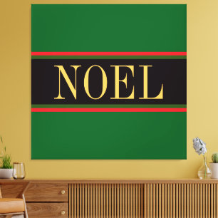 NOEL Colourful Bright Red Black Christmas Stripes Canvas Print